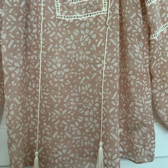 Two by Vince Camuto sheer gauzy pink boho preppy tunic top long sleeve, size XS - Picture 10 of 12